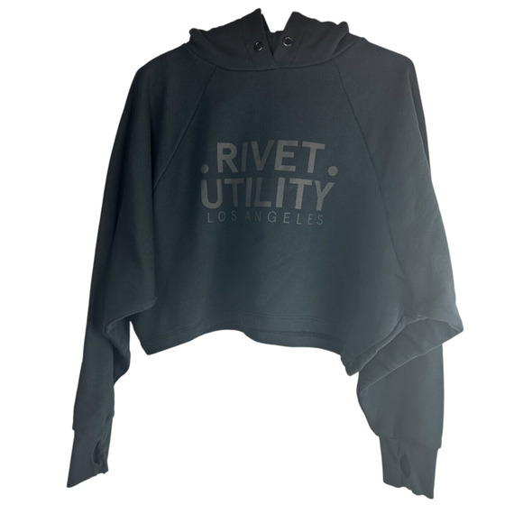 *Rare* Rivet Utility Los Angeles Deven Cropped Hoodie Black Size Small Oversized - Picture 2 of 7